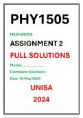 PHY1505 ASSIGNMENT 2 COMPLETE SOLUTIONS UNISA 2024 MECHANICS