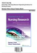 Test Bank for Essentials of Nursing Research Appraising Evidence for Nursing Practice, 10th Edition by Beck, 9781975141851, Covering Chapters 1-18 | Includes Rationales