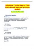 Substitute Teacher Course Final  Exam Tested Questions & Correct  Answers  < Already Passed>