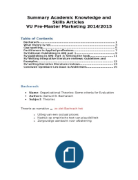 Summary articles Academic Knowledge and Skills VU premaster Marketing 