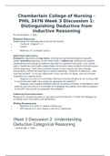 Chamberlain College of Nursing - PHIL 347N Week 3 Discussion 1: Distinguishing Deductive from Inductive Reasoning