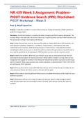 NR 439 Week 3 Assignment: Problem-PICOT-Evidence Search (PPE) Worksheet