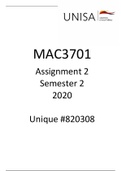 MAC3701 Assignment 2 Semester 2 2020 - COMPLETE