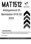 MAT1512 ASSIGNMENT 1 SEMESTER 1 2021 SOLUTIONS