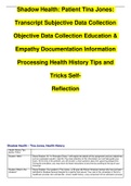 Patient Tina Jones: Transcript Subjective Data Collection Objective Data Collection Education & Empathy Documentation Information Processing Health History Tips and Tricks Self- Reflection 2021