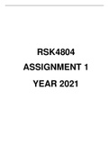 RSK4804 ASSIGNMENT 1 YEAR 2021 SOLUTIONS
