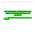 ATI LEADERSHIP | LEADERSHIP 2021 | QUALITY REVISION MATERIAL FOR REVISION | Introduction nursing (Riverside City College)