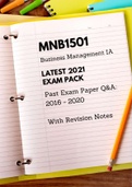 MNB1501: NEW Exam Answers 2016 - 2020 with revision notes  - Only Exam Pack you need