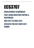 Exam (elaborations) ECS3707 - Development Economics (ECS3707) Exam Pack For OCT/NOV 2021 Exams