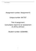 PYC4813 assignment 6 Consultation report for an assessment of Jimmy Johnson