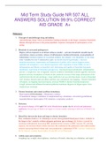Mid Term Study Guide NR 507 ALL ANSWERS SOLUTION 99.9% CORRECT AID GRADE  A+