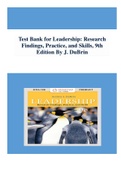 Test Bank for Leadership Research Findings, Practice, and Skills, 9th Edition By J. DuBrin