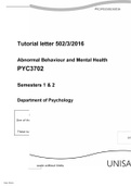 Tutorial letter 502/3/2016  Abnormal Behaviour and Mental Health PYC3702  Semesters 1 & 2  Department of Psychology
