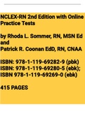 NCLEX-RN 2nd Edition with Online Practice Tests by Rhoda L. Sommer, RN, MSN Ed and Patrick R. Coonan EdD, RN, CNAA ISBN: 978-1-119-69282-9 (pbk) ISBN: 978-1-119-69280-5 (ebk); ISBN 978-1-119-69269-0 (ebk) 415 PAGES