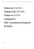 PYC4807 Assignment 2/3 UNISA- BECKY (PSYCHOLOGICAL ASSESSMENT