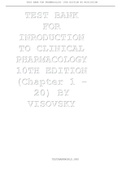TEST BANK FOR INRODUCTION TO CLINICAL PHARMACOLOGY 10TH EDITION (Chapter 1 - 20) BY VISOVSKY