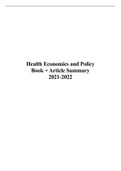 Summary Book Health Economics & Policy (Bhattacharya, 2014) + book exercises, and 7 mandatory articles