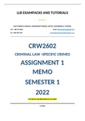CRW2602 ASSIGNMENT 1 MEMO - SEMESTER 1 - 2022 