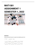 MAT1581  ASSIGNMENT 1  SEMESTER 1, 2022