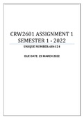 CRW2601 ASSIGNMENT 1 SEMESTER 1 - 2022 ( 684124)