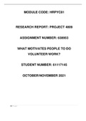 Thesis HMPYC 81 Research Report (HRPYC81) 2021 : What motivates people to do volunteer work?(Passed with distinction )