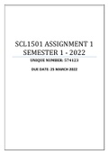 SCL1501 ASSIGNMENT 1 SEMESTER 1 - 2022 (574123)