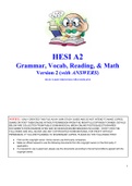 HESI A2 Grammar, Vocab, Reading, & Math Version 2 (​ZLWh ANSWERS​)