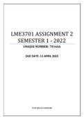 LME3701 ASSIGNMENT 2 SEMESTER 1 - 2022 (701666)