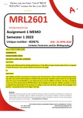 MRL2601 ASSIGNMENT 1 MEMO - SEMESTER 1 2022 - UNISA