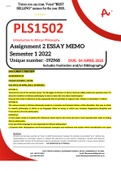 PLS1502 ASSIGNMENT 2 ESSAY MEMO - SEMESTER 1 2022 UNISA