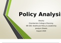 Policy Analysis Obesity Chamberlain College of Nursing  NR 506: Healthcare Policy & Leadership