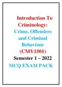 CMY1501 INTRODUCTION TO CRIMINOLOGY LATEST EXAM PACK FOR 2022