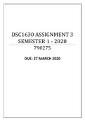 DSC1630 ASSIGNMENT 3 SEMESTER 1 - 2020| LATEST UPDATE Well Answered