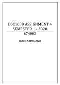 DSC1630 ASSIGNMENT 4 SEMESTER 1 - 2020 674003| latest update Questions & Answers
