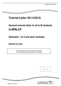 Tutorial Letter 301/4/2018 General tutorial letter to all LLB students LLBALLF Semester 1 & 2 and year modules School of Law 