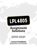 LPL4805 - Assignment Tut201 feedback (Questions & Answers) (2010-2021) 