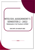 MTE1501 ASSIGNMENT 5 SEMESTER 2 - 2022 (639082)