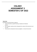 CSL2601 ASSIGNMENT 2 SEMESTER 2 2022 (ALL ANSWERS/ SOLUTIONS)