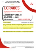 LCR4805 ASSIGNMENT 1 MEMO - SEMESTER 2 - 2022 - UNISA ( WITH DETAILED FOOTNOTES AND A BIBLIOGRAPHY)