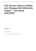 The Human Body In Health And Disease 6th Edition By Patton – Test Bank 2022/2023