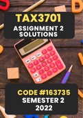 TAX3701 Assignment 2 for semester 2 2022 (ANSWERS) Code:163735