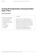 Nursing 101 Fundamentals of Nursing Practice Exam 1, Part 1