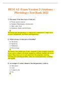 HESI A2  Exam Version 2 Anatomy - Physiology Test Bank 2022