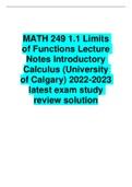 MATH 249 1.1 Limits of Functions Lecture Notes Introductory Calculus (University of Calgary) 2022-2023 latest exam study review solution