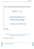 Exam (elaborations) BIOLOGY 1414 Introduction to Biotechnology Laboratory Manual
