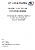 NTI paper Juridische Vaardigheden (2022) - NTI HBO Rechten - Klachtenbrief, Informatiebrief en Stappenplan