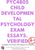 PYC4805 CHILD Developmental Psychology Exam ESSAYS. VERIFIED