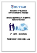 FACULTY OF BUSINESS MANAGEMENT & SCIENCES     HIGHER CERTIFICATE IN OFFICE ADMINISTRATION    1ST   YEAR - SEMESTER 1 