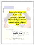 Instructor’s Manual with Test Bank for Margaret W. Matlin’s The Psychology of Women Seventh Edition ( updated 2023)