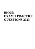 BIOS 251 EXAM 1 PRACTICE QUESTIONS 2023 | BIOS 251 ANATOMY AND PHYSIOLOGY & BIOS 251 Comprehensive Final Exam Review 2023